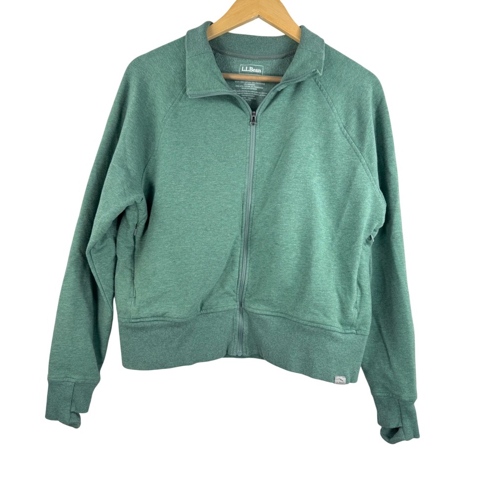LL Bean Women's Green Zip Up Jacket jersey knit Athleisure casual Size MP